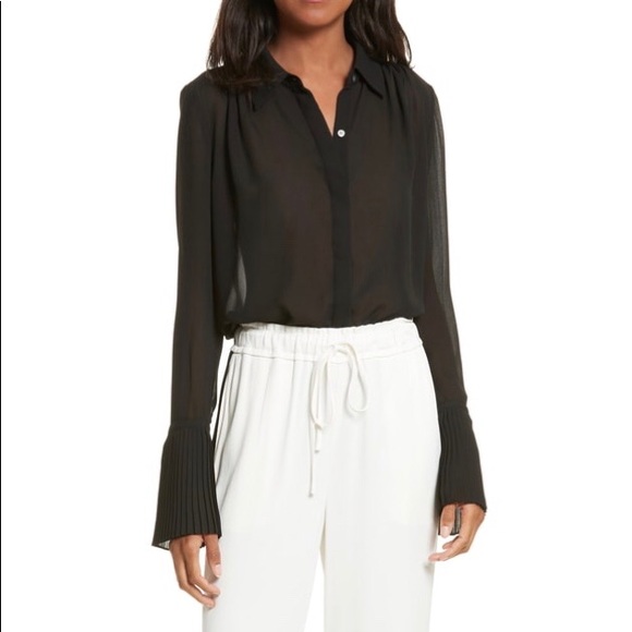 Frame Denim Tops - Frame Sheer Pleated Blouse -gorgeous cuffs!